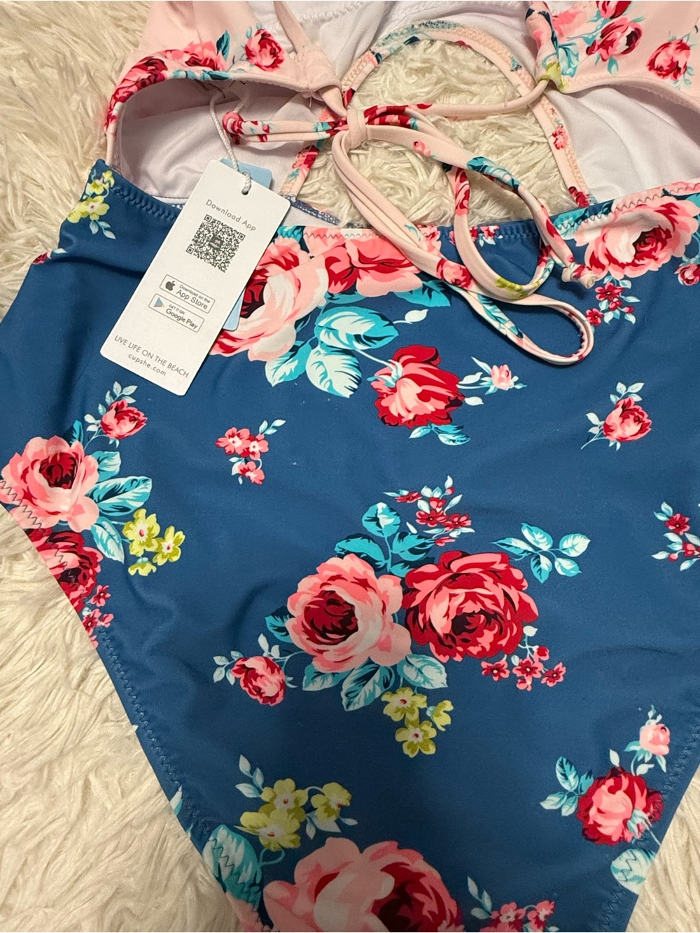 Cupshe Floral One-Piece Swimsuit with Pink Accents NWT - Picture 7 of 8